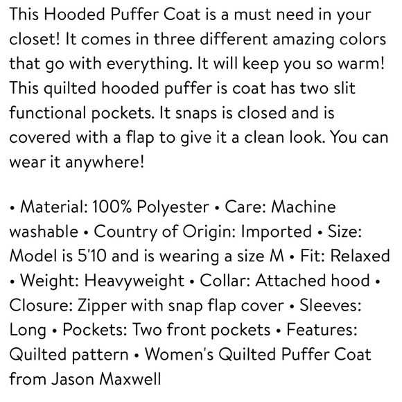 NWT Jason Maxwell Hooded Puffer - Picture 4 of 4